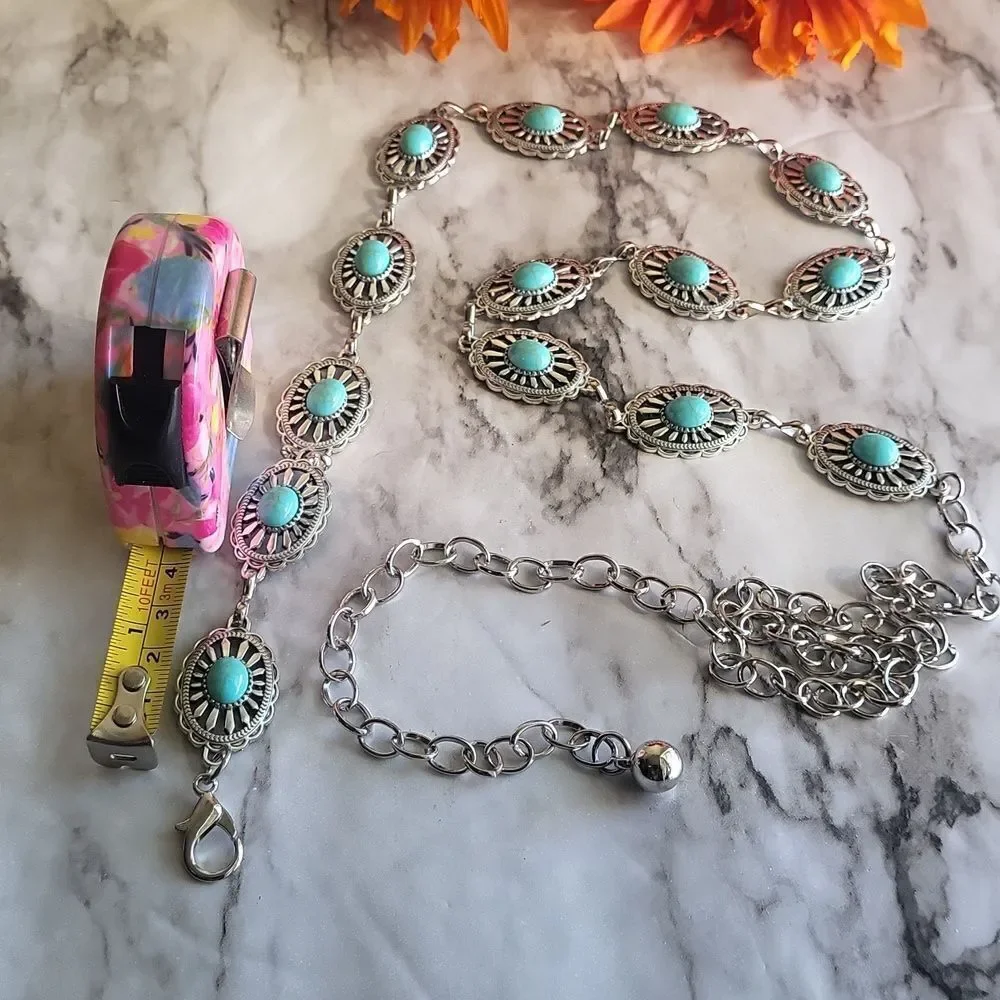Vintage Style Silver Small Concho Chain Belt